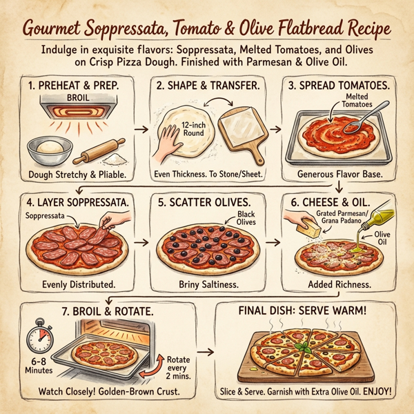 Gourmet Soppressata, Tomato, and Olive Flatbread instructions