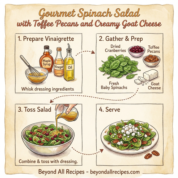 Gourmet Spinach Salad with Toffee Pecans and Creamy Goat Cheese instructions