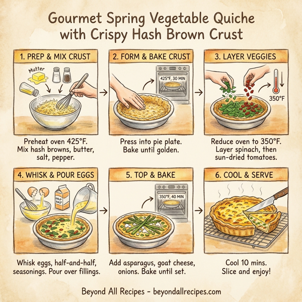 Gourmet Spring Vegetable Quiche with Crispy Hash Brown Crust instructions