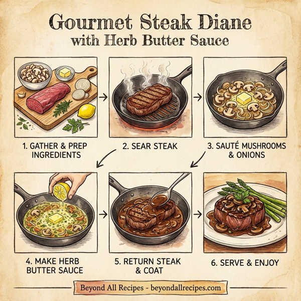 Gourmet Steak Diane with Herb Butter Sauce instructions