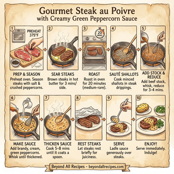 Gourmet Steak au Poivre with Creamy Green Peppercorn Sauce instructions