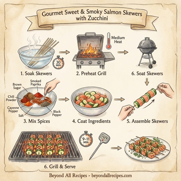 Gourmet Sweet & Smoky Salmon Skewers with Zucchini instructions
