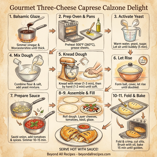 Gourmet Three-Cheese Caprese Calzone Delight instructions