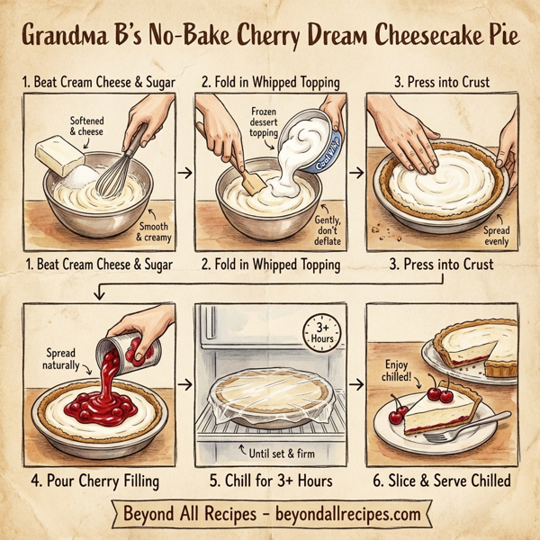 Grandma B’s No-Bake Cherry Dream Cheesecake Pie instructions