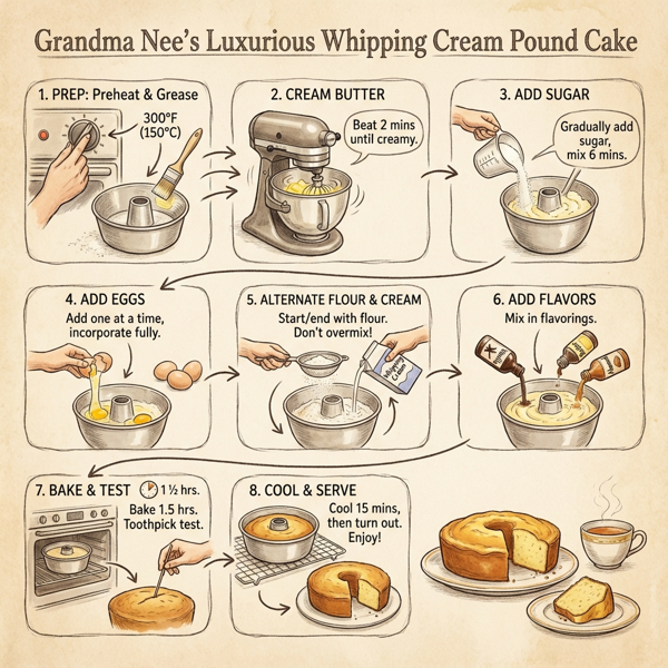 Grandma Nee's Luxurious Whipping Cream Pound Cake instructions