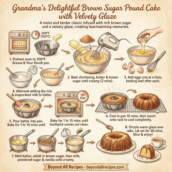Grandma's Delightful Brown Sugar Pound Cake with Velvety Glaze instructions