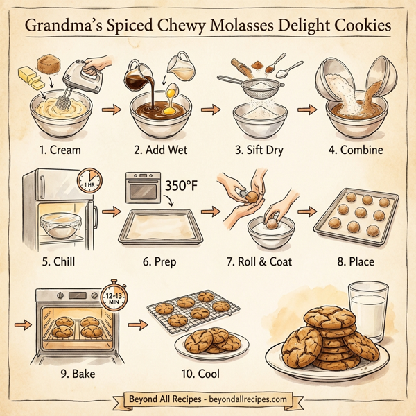 Grandma's Spiced Chewy Molasses Delight Cookies instructions