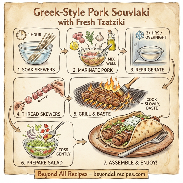 Greek-Style Pork Souvlaki with Fresh Tzatziki instructions