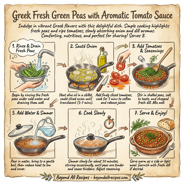 Greek Fresh Green Peas with Aromatic Tomato Sauce instructions