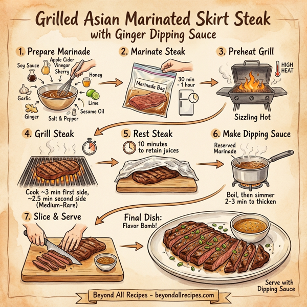 Grilled Asian Marinated Skirt Steak with Ginger Dipping Sauce instructions