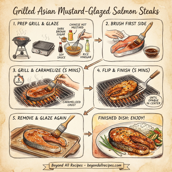 Grilled Asian Mustard-Glazed Salmon Steaks instructions