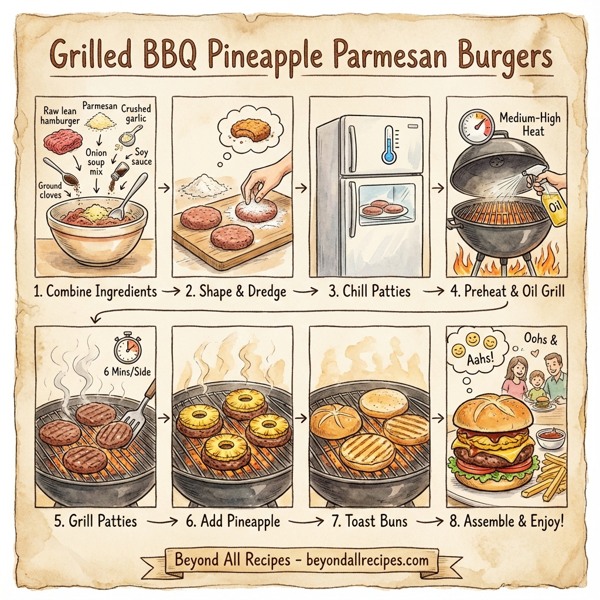 Grilled BBQ Pineapple Parmesan Burgers instructions