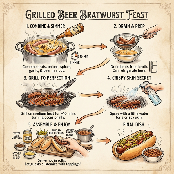 Grilled Beer Bratwurst Feast instructions
