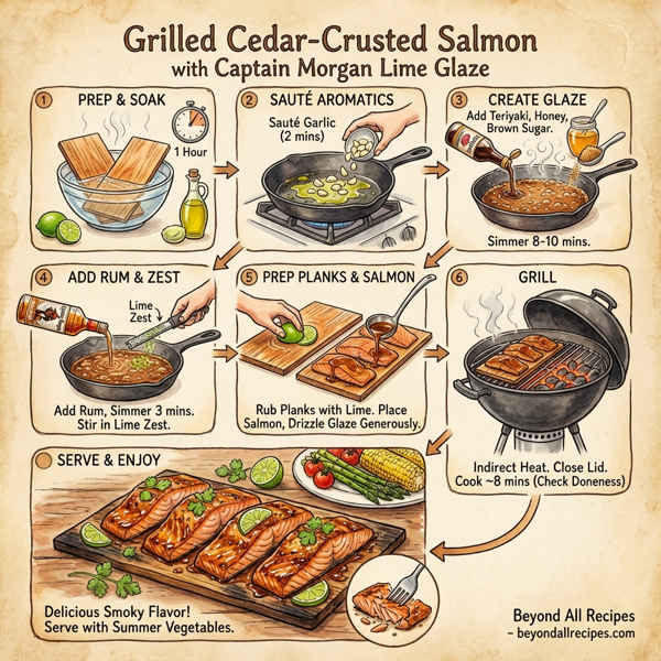 Grilled Cedar-Crusted Salmon with Captain Morgan Lime Glaze instructions