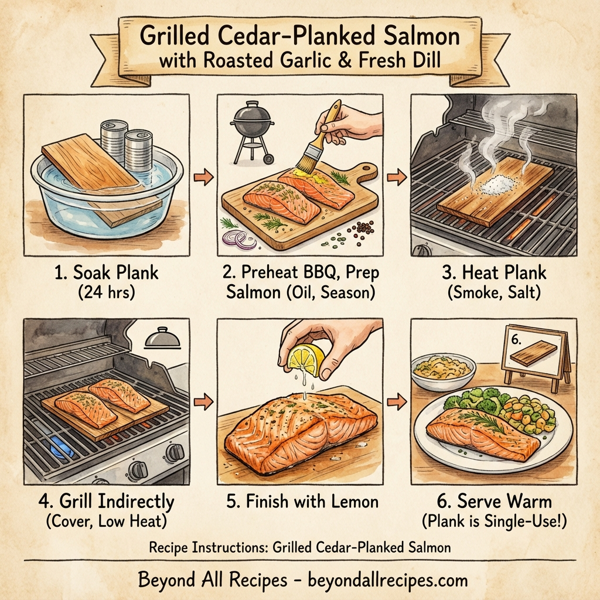 Grilled Cedar-Planked Salmon with Roasted Garlic and Fresh Dill instructions