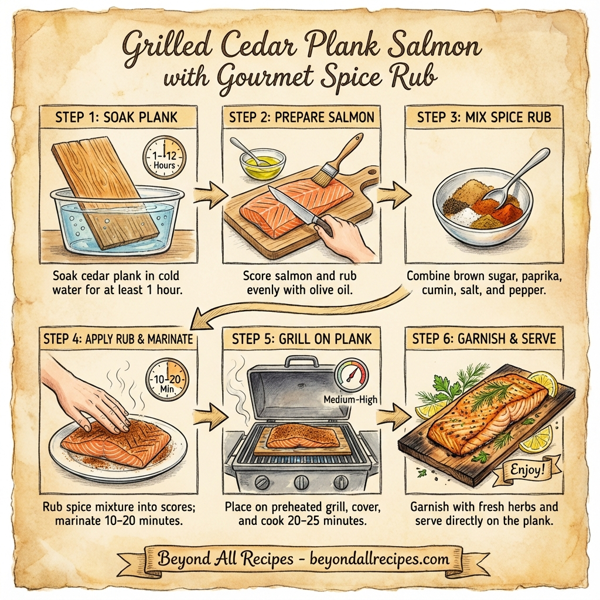 Grilled Cedar Plank Salmon with Gourmet Spice Rub instructions