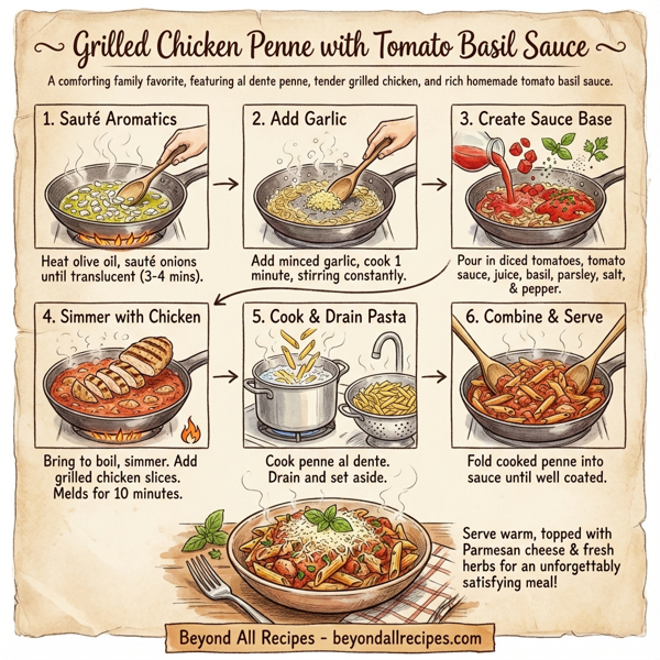 Grilled Chicken Penne with Tomato Basil Sauce instructions