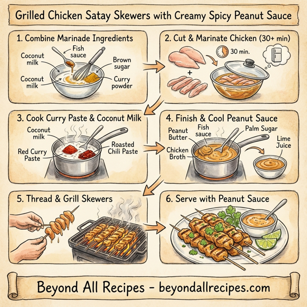 Grilled Chicken Satay Skewers with Creamy Spicy Peanut Sauce instructions