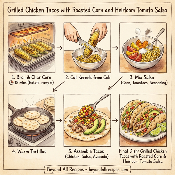 Grilled Chicken Tacos with Roasted Corn and Heirloom Tomato Salsa instructions