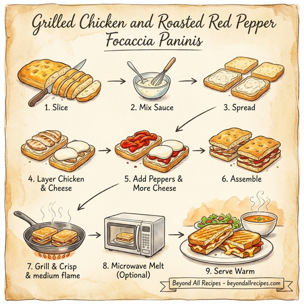 Grilled Chicken and Roasted Red Pepper Focaccia Paninis instructions