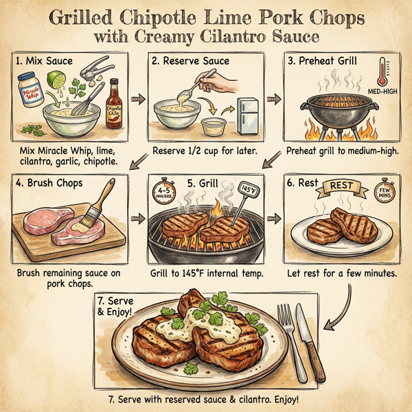 Grilled Chipotle Lime Pork Chops with Creamy Cilantro Sauce instructions