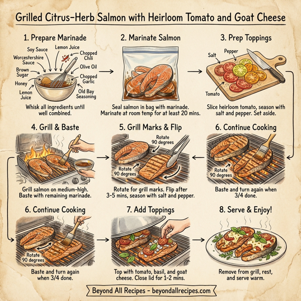 Grilled Citrus-Herb Salmon with Heirloom Tomato and Goat Cheese instructions