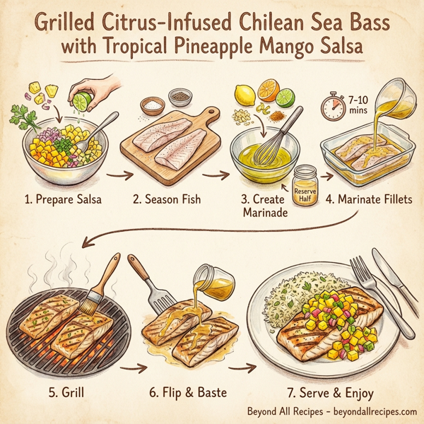 Grilled Citrus-Infused Chilean Sea Bass with Tropical Pineapple Mango Salsa instructions