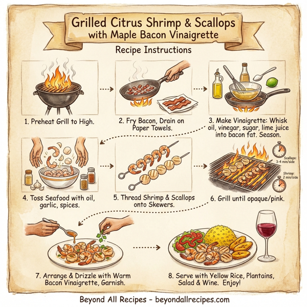 Grilled Citrus Shrimp & Scallops with Maple Bacon Vinaigrette instructions