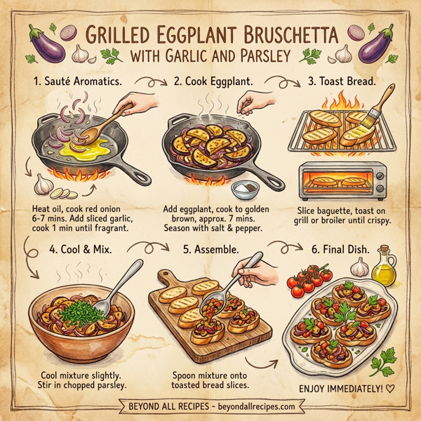 Grilled Eggplant Bruschetta with Garlic and Parsley instructions