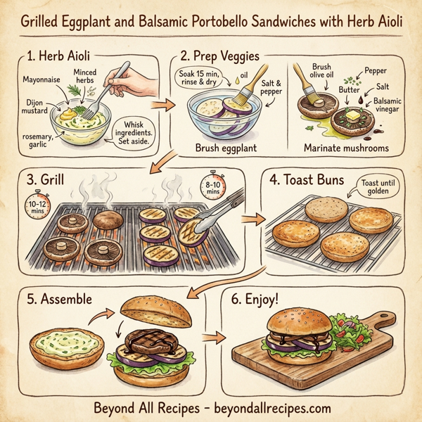Grilled Eggplant and Balsamic Portobello Sandwiches with Herb Aioli instructions