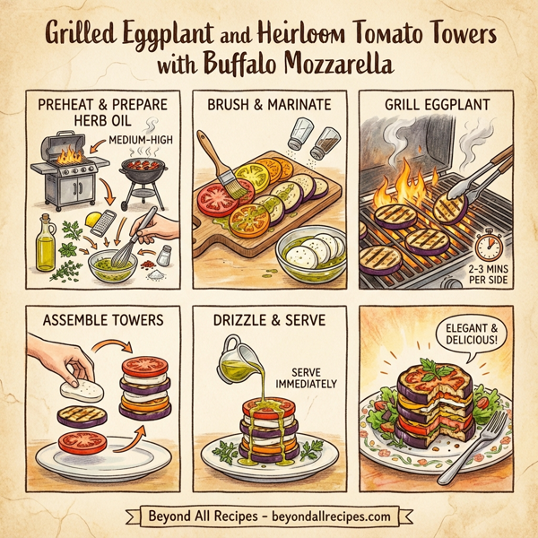 Grilled Eggplant and Heirloom Tomato Towers with Buffalo Mozzarella instructions