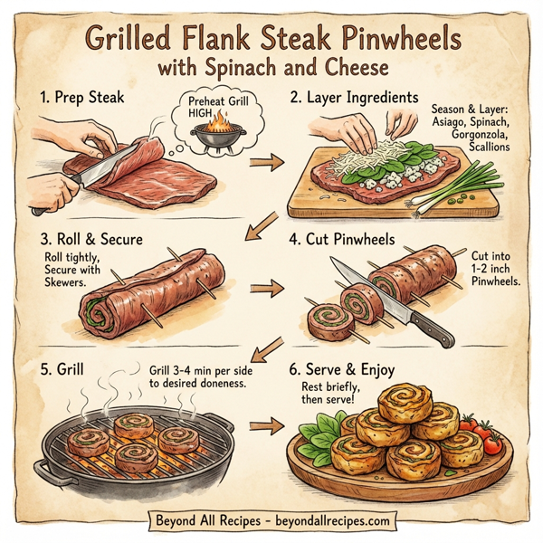 Grilled Flank Steak Pinwheels with Spinach and Cheese instructions