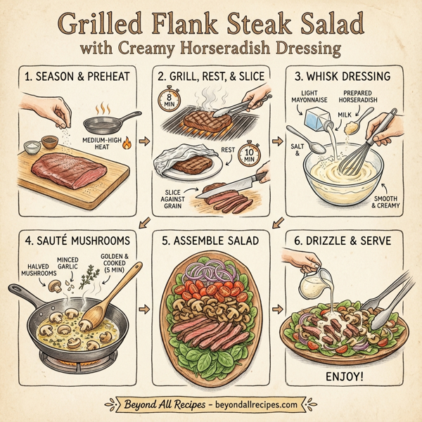 Grilled Flank Steak Salad with Creamy Horseradish Dressing instructions