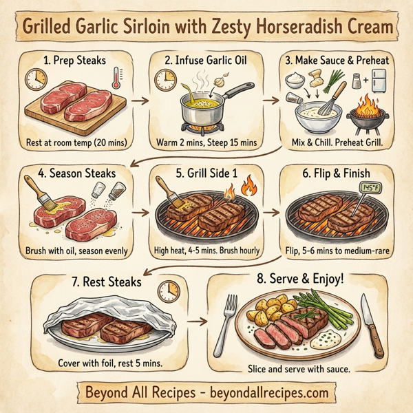 Grilled Garlic Sirloin with Zesty Horseradish Cream instructions