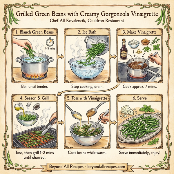 Grilled Green Beans with Creamy Gorgonzola Vinaigrette instructions