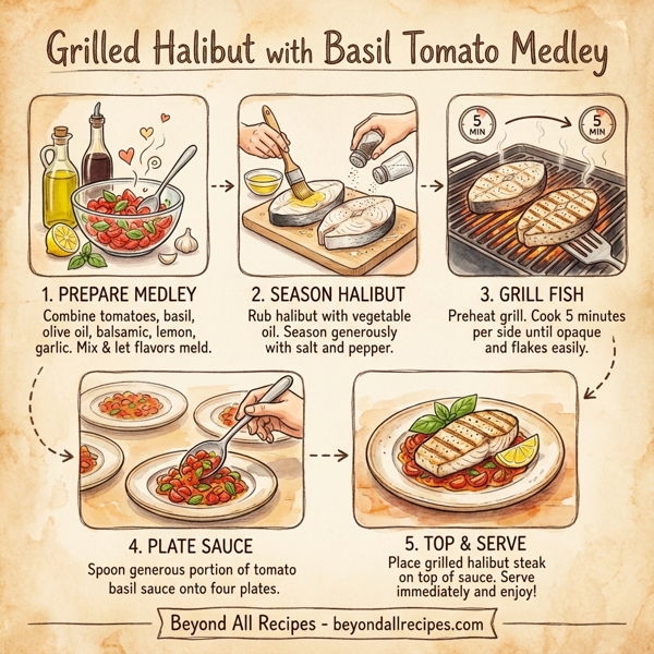 Grilled Halibut with Basil Tomato Medley instructions