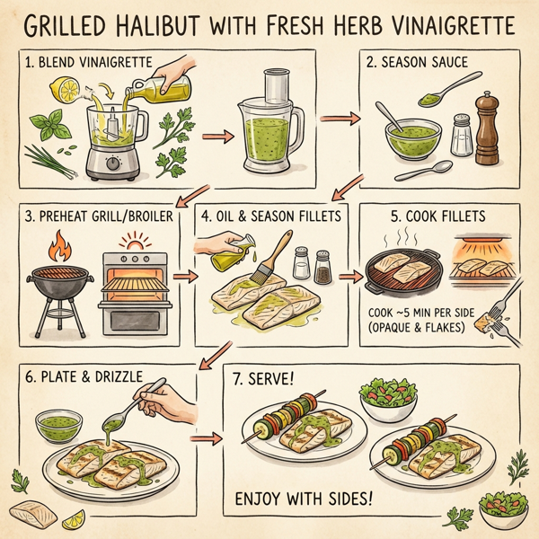 Grilled Halibut with Fresh Herb Vinaigrette instructions