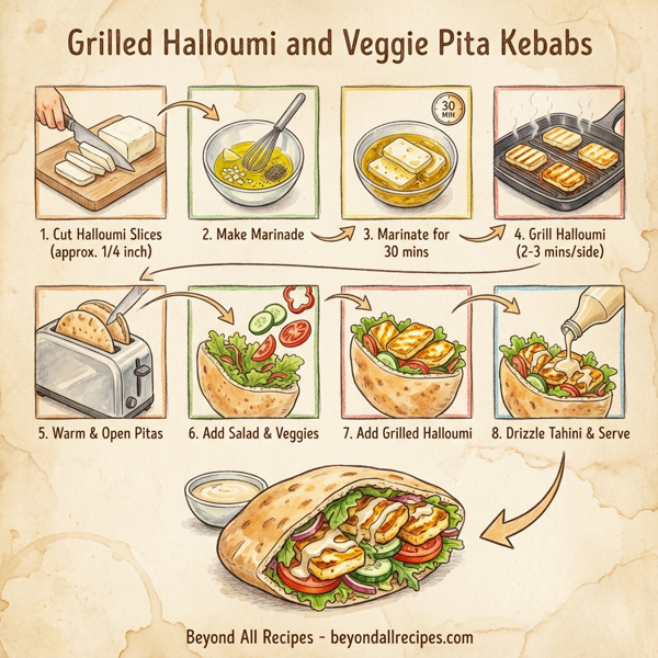 Grilled Halloumi and Veggie Pita Kebabs instructions