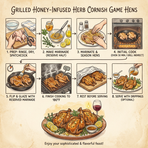 Grilled Honey-Infused Herb Cornish Game Hens instructions