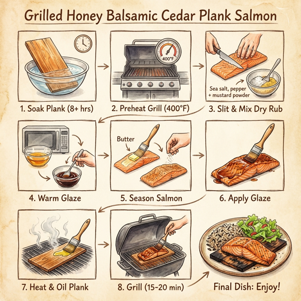 Grilled Honey Balsamic Cedar Plank Salmon instructions