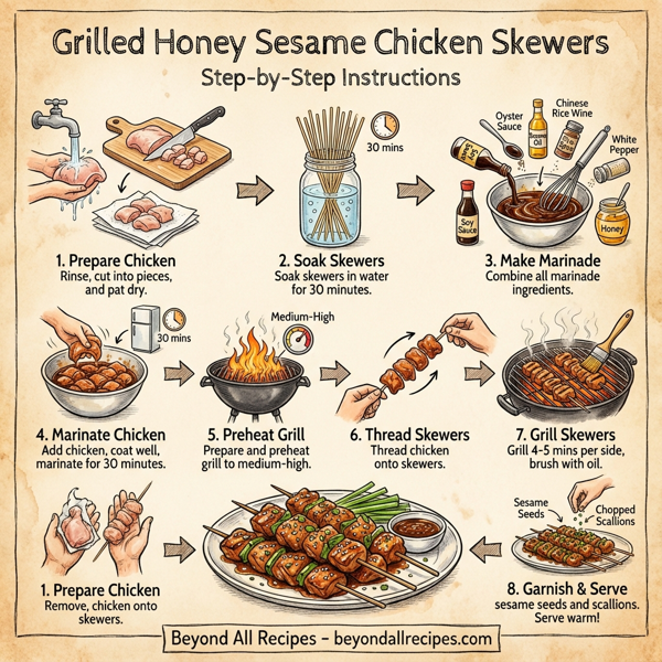 Grilled Honey Sesame Chicken Skewers instructions