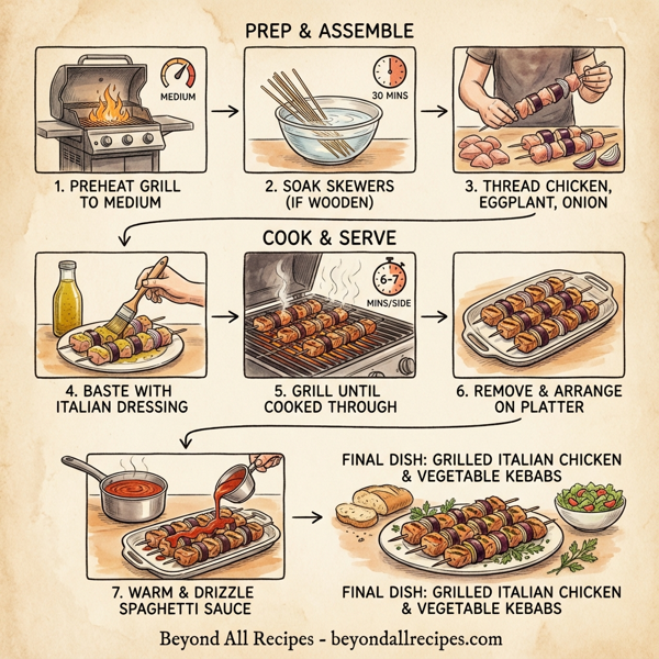 Grilled Italian Chicken and Vegetable Kebabs instructions