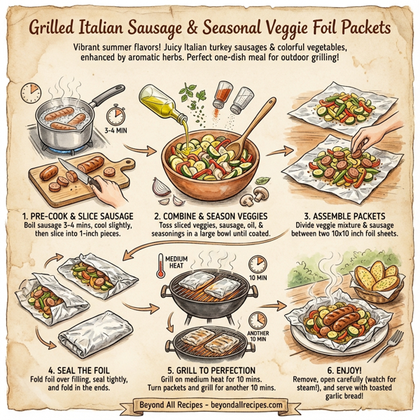 Grilled Italian Sausage and Seasonal Veggie Foil Packets instructions