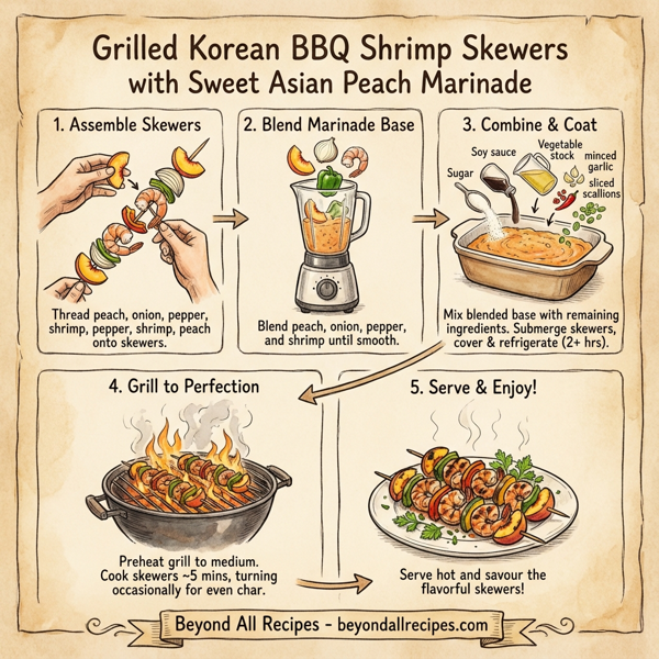 Grilled Korean BBQ Shrimp Skewers with Sweet Asian Peach Marinade instructions