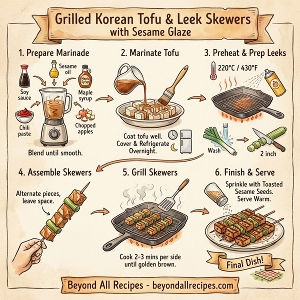 Grilled Korean Tofu & Leek Skewers with Sesame Glaze instructions