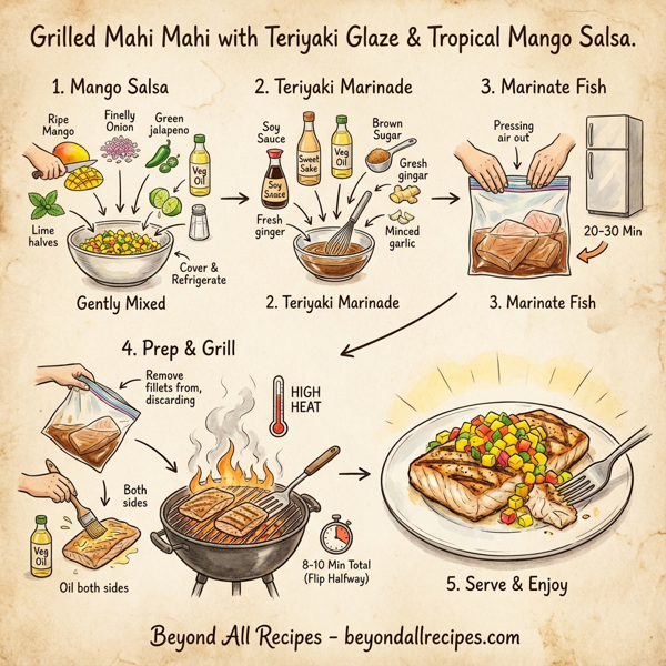Grilled Mahi Mahi with Teriyaki Glaze and Tropical Mango Salsa instructions