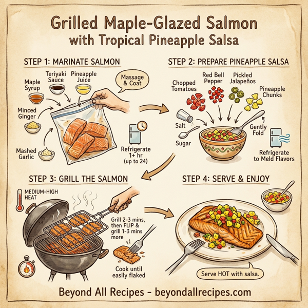 Grilled Maple-Glazed Salmon with Tropical Pineapple Salsa instructions