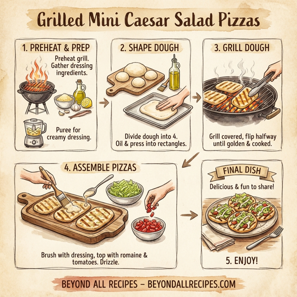 Grilled Mini Caesar Salad Pizzas instructions