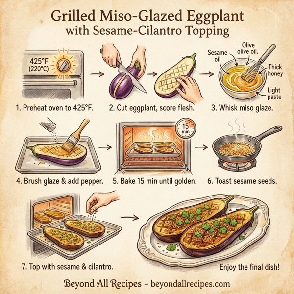 Grilled Miso-Glazed Eggplant with Sesame-Cilantro Topping instructions