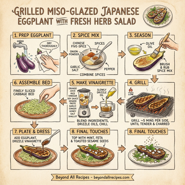 Grilled Miso-Glazed Japanese Eggplant with Fresh Herb Salad instructions